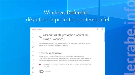 Activer la protection en temps réel windows 10